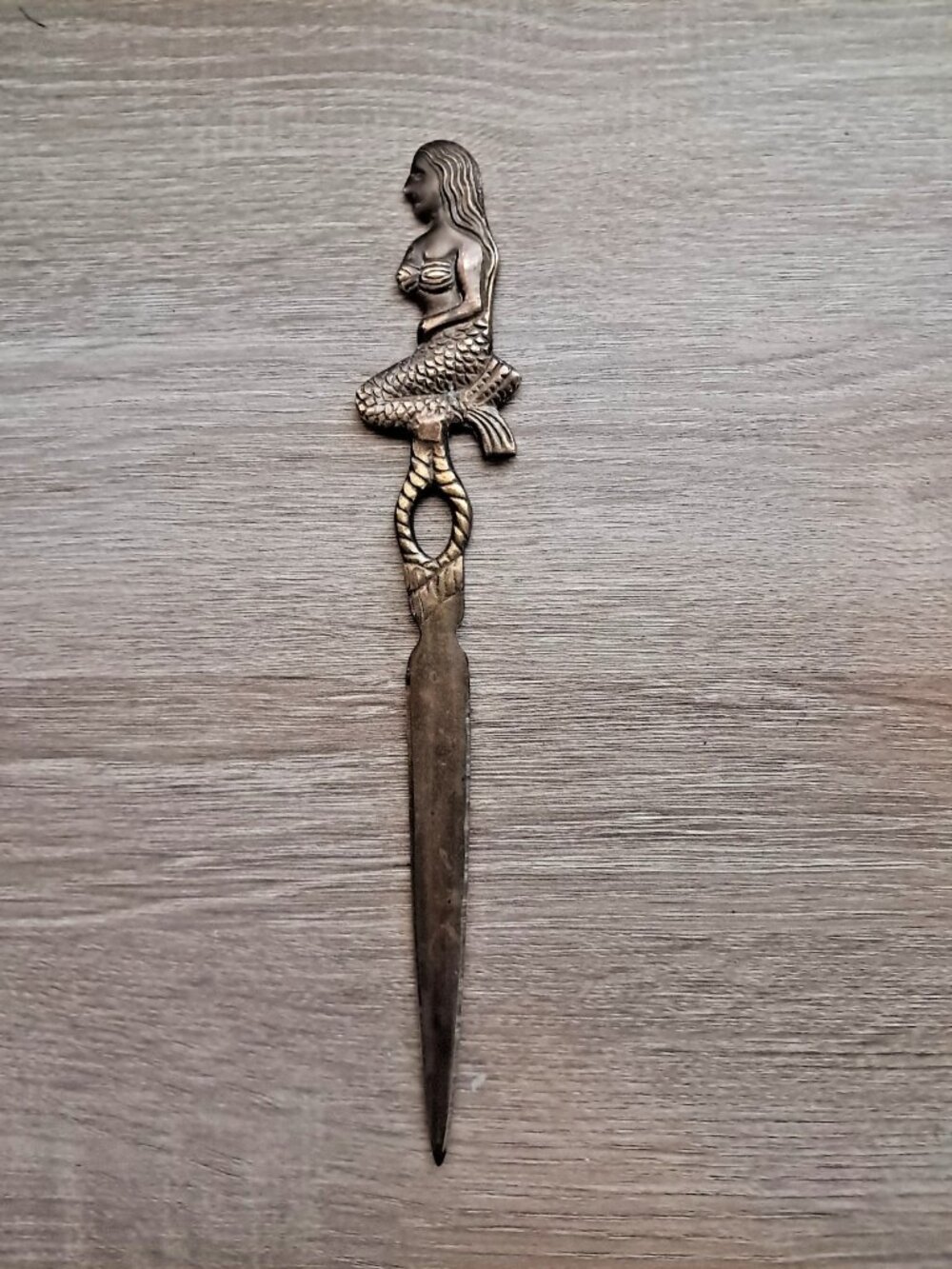 Vintage Brass Mermaid Letter OpenerโSolid Bronze/Brass-Nautical Decor